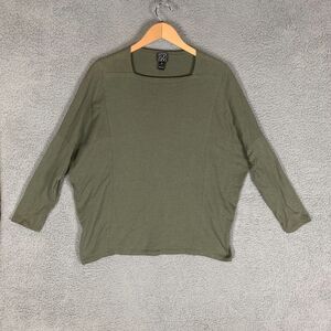 Clara Sun Woo Tunic Top Womens Medium Olive Knit Square Neck Dolman Sleeve Hacci